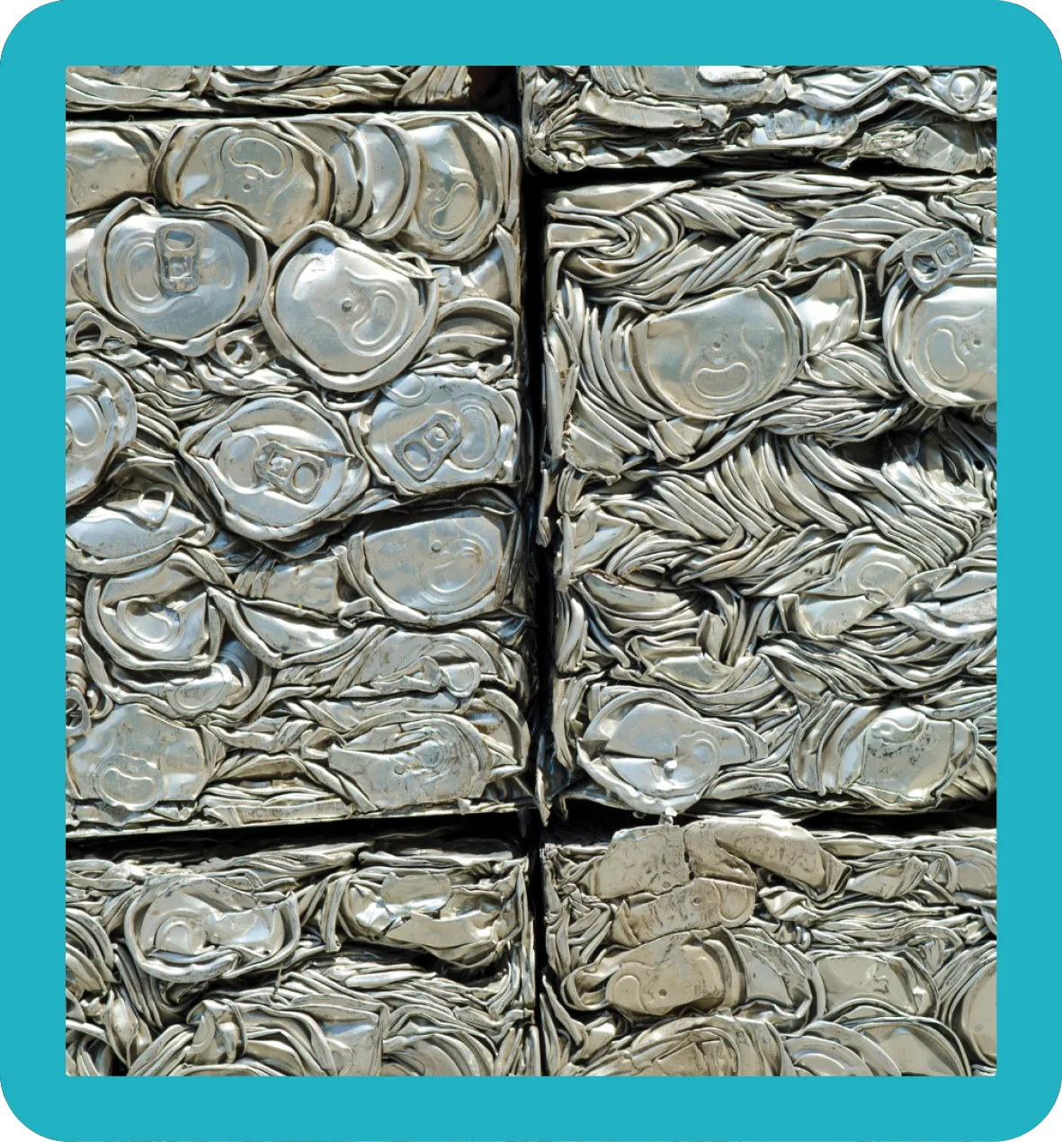 Aluminium Cans Baled Bales of crushed aluminium cans.