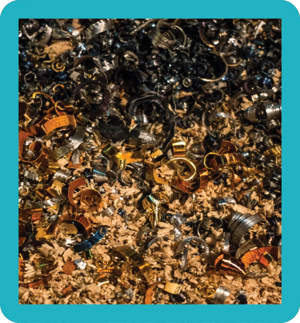 Brass Swarf Scrap brass swarf in a pile.