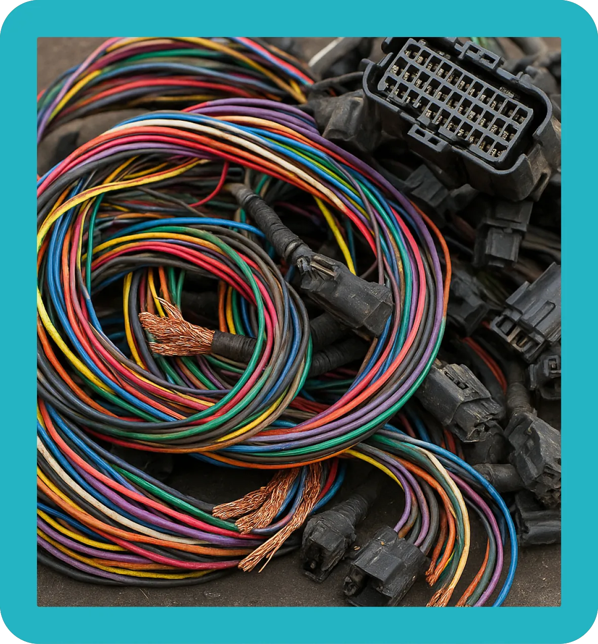 Car Looms Coiled up pile of car looms with copper wire.