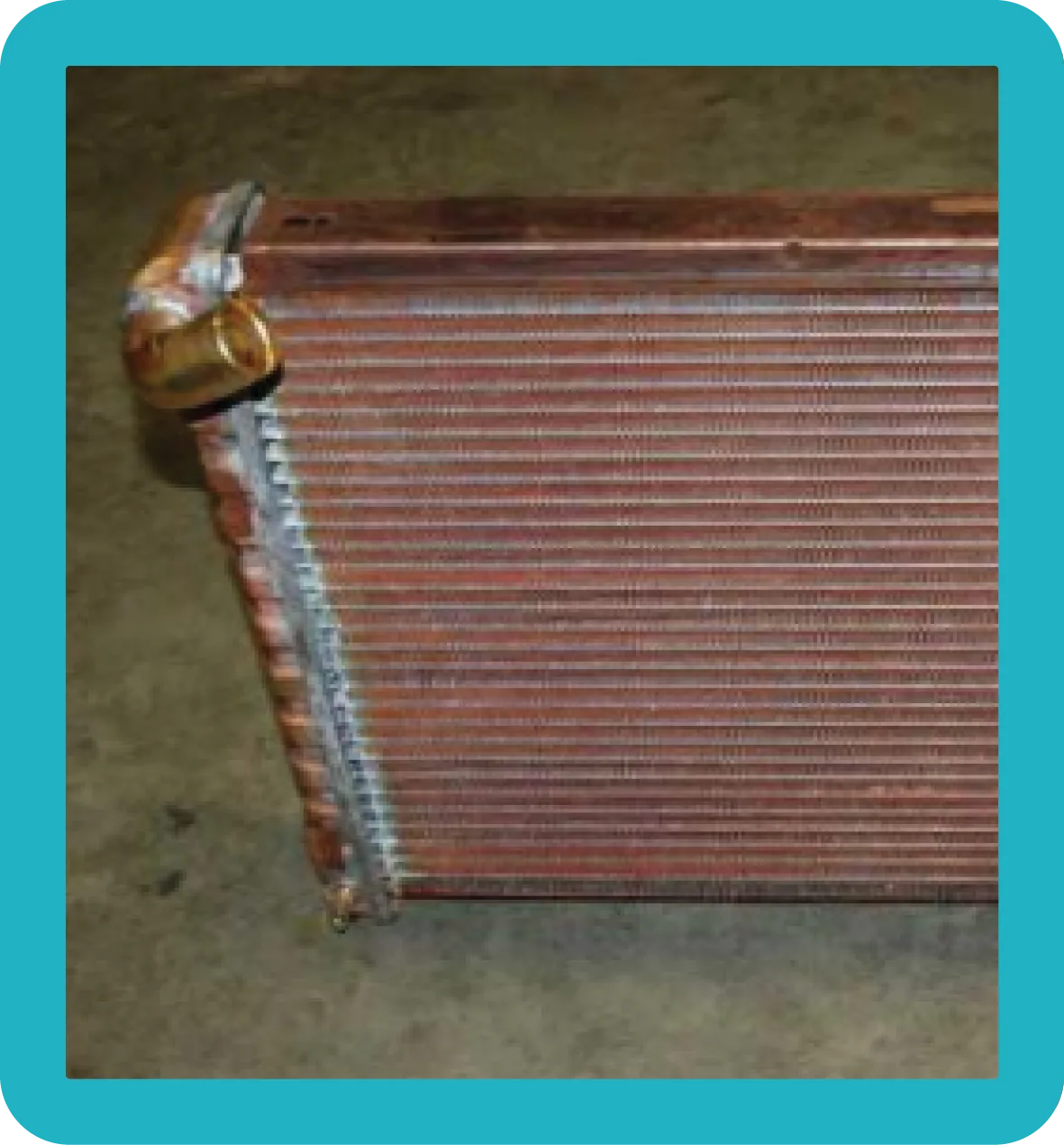 Copper Brass Radiators Copper brass radiator sitting upright.