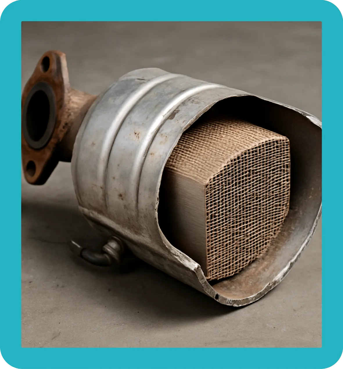 A cut quarter catalytic converter reader for processing.