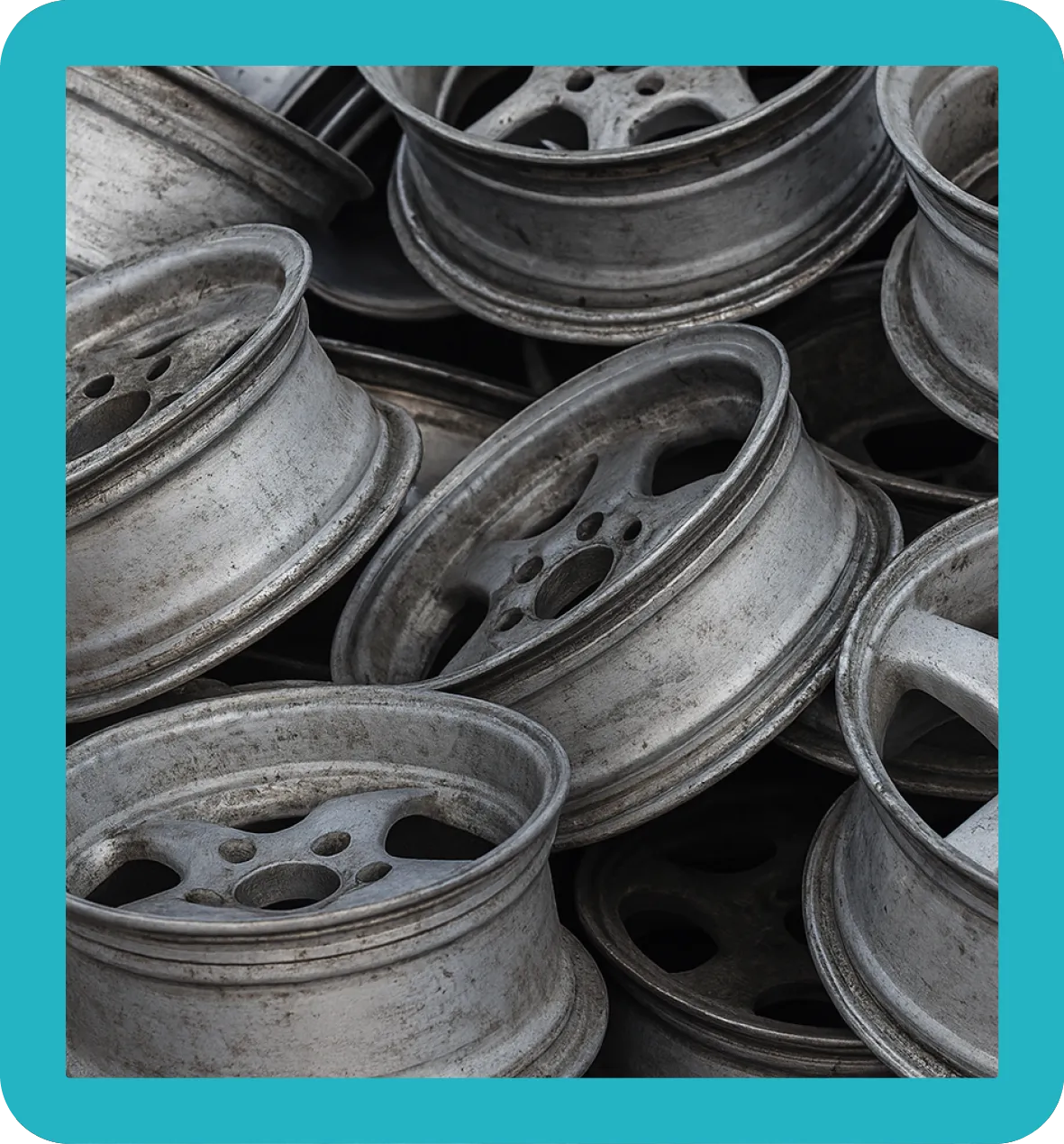 Truck Rims Pile of aluminium rims from a truck.