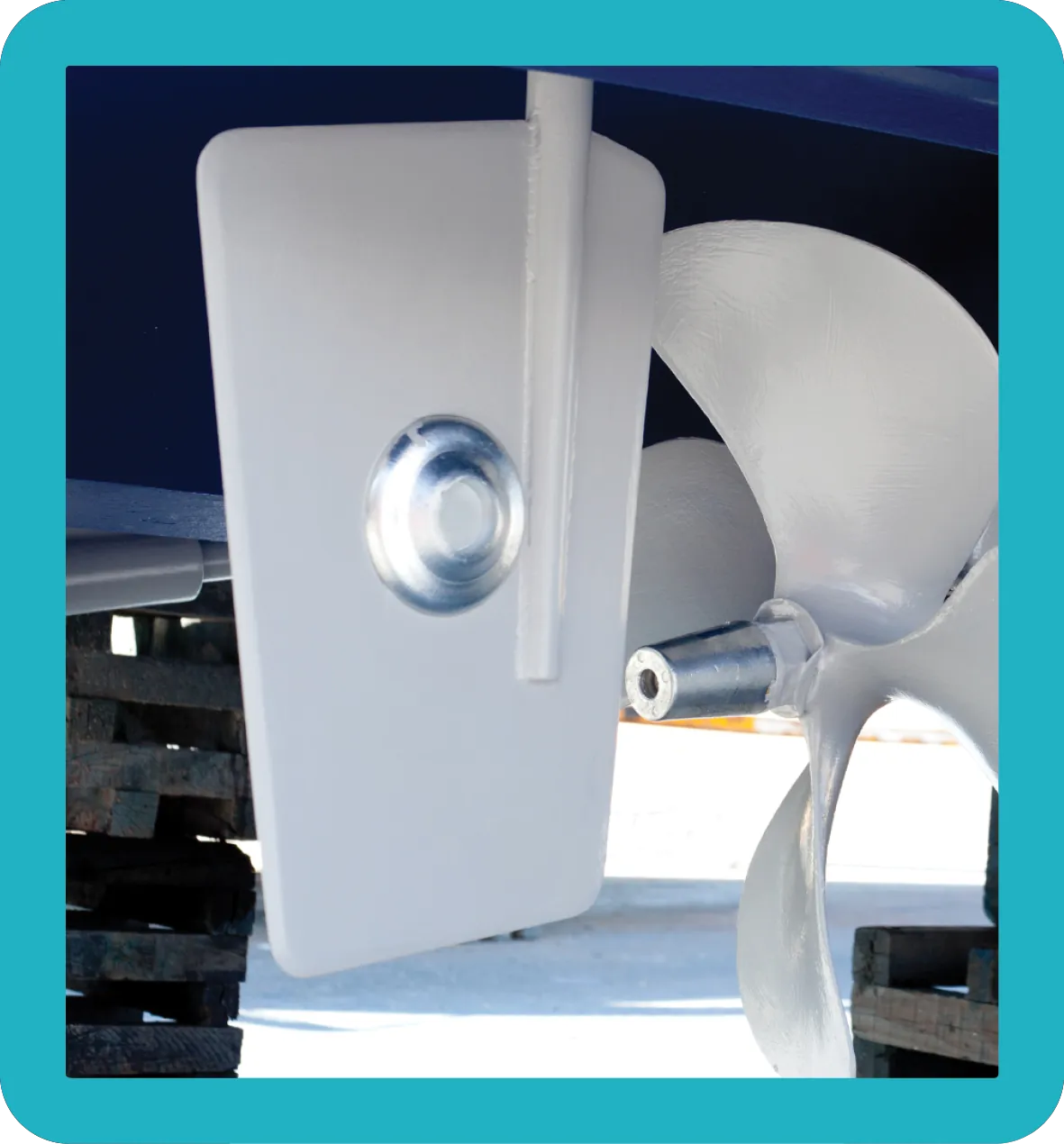 Zinc modules on a boat propeller.