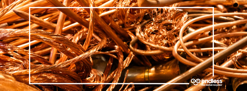Pile of bright and shiny copper at Endless Metals.