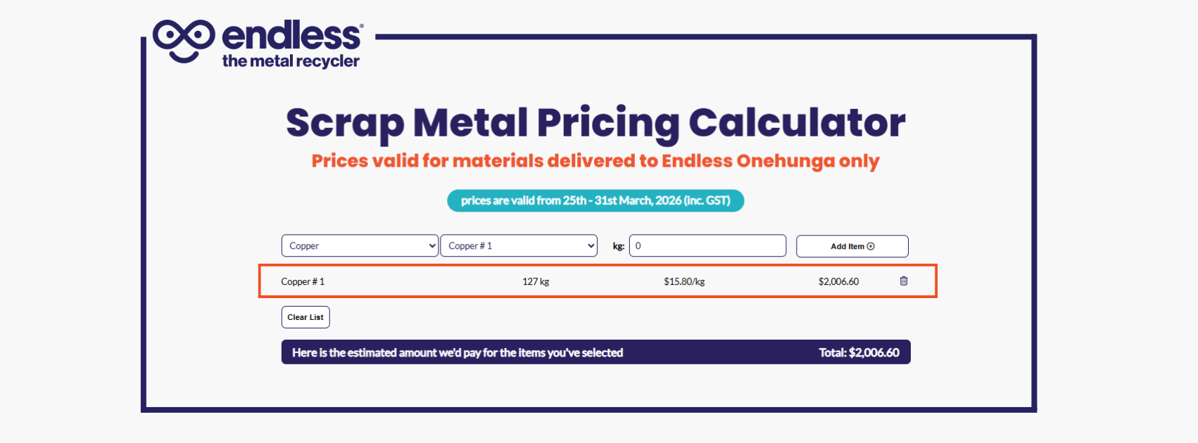 Auckland scrap metal pricing calculator